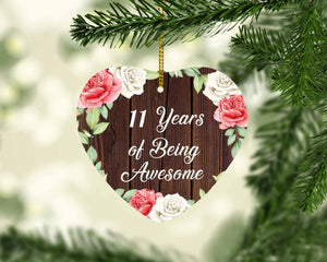 11th Birthday 11 Years Of Being Awesome - Heart Ornament A