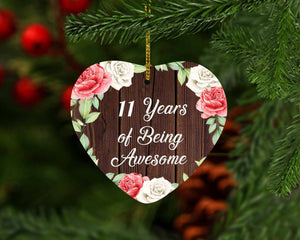 11th Birthday 11 Years Of Being Awesome - Heart Ornament A