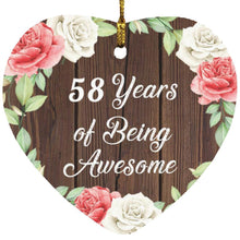 Load image into Gallery viewer, 58th Birthday 58 Years Of Being Awesome - Heart Ornament A