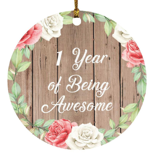 1st Birthday 1 Year Of Being Awesome - Circle Ornament B